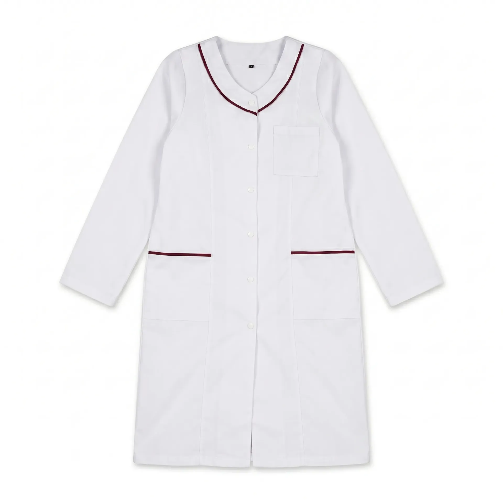 Blouse Médicale Femme | Longue · Col V · Blanc & Bordeaux